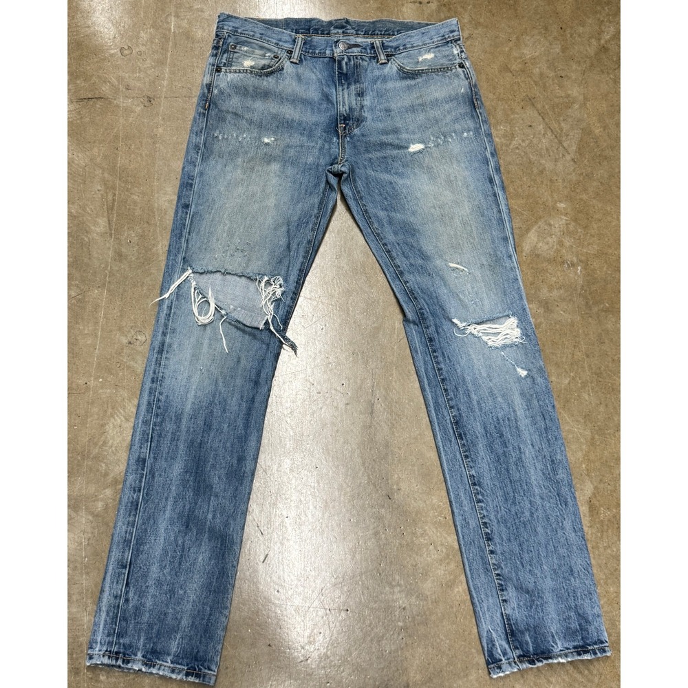 Size 33 x 34 - Levis 511 Slim Fit Distressed Jeans Light Wash Blue Ripped Denim